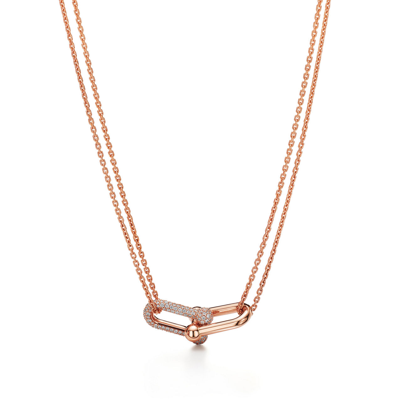 Large Double Link Pendant in Rose Gold with Pav&eacute; Diamonds