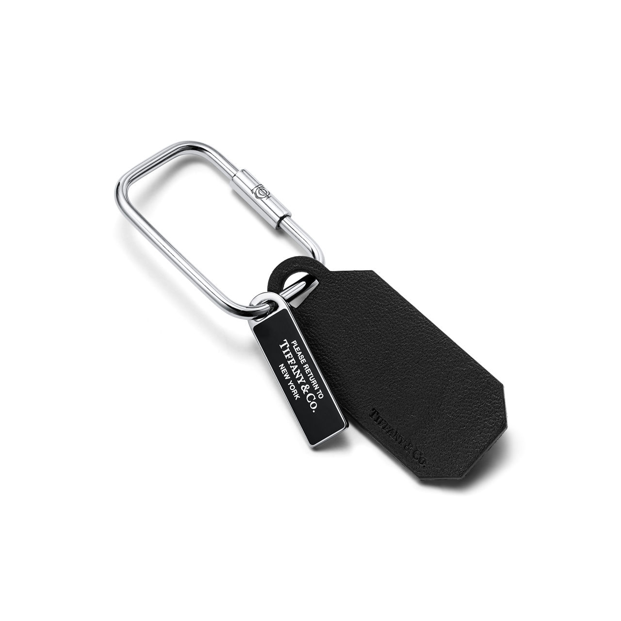 Rectangle Tag Carabiner in Black Leather and Enamel