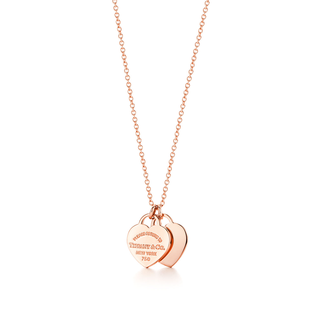 Double Heart Tag Pendant in Rose Gold, Mini