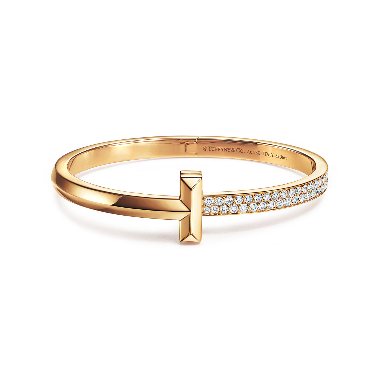 T1 Wide Diamond Hinged Bangle in Yellow Gold