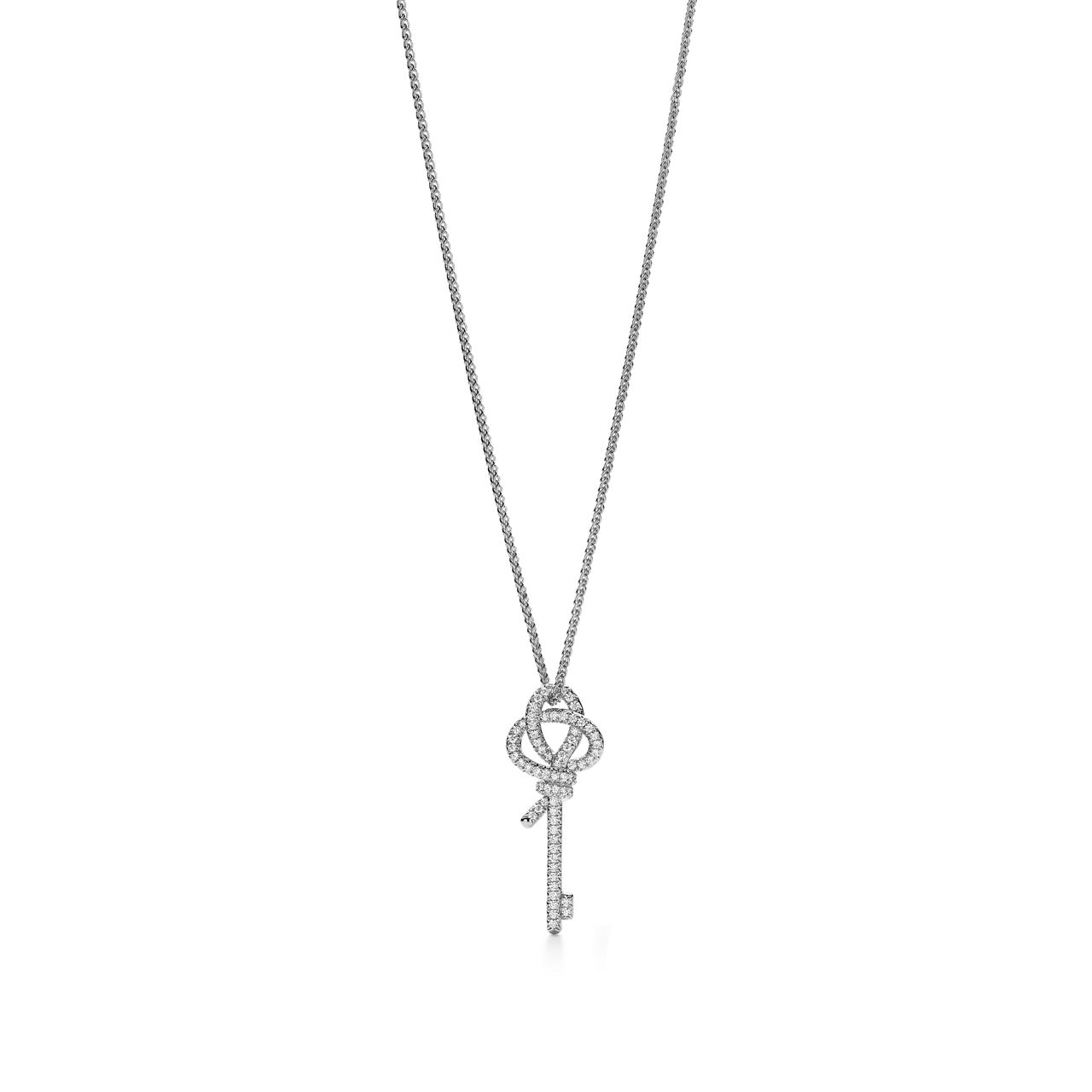 Medium Key Pendant in Platinum with Diamonds