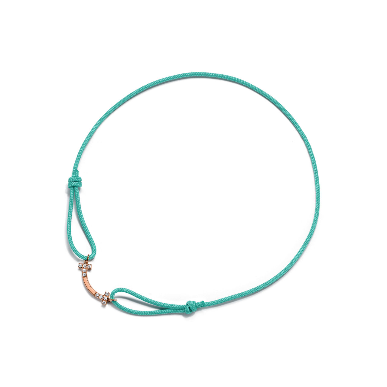 Smile Bracelet in Rose Gold on a Blue Cord with Diamonds