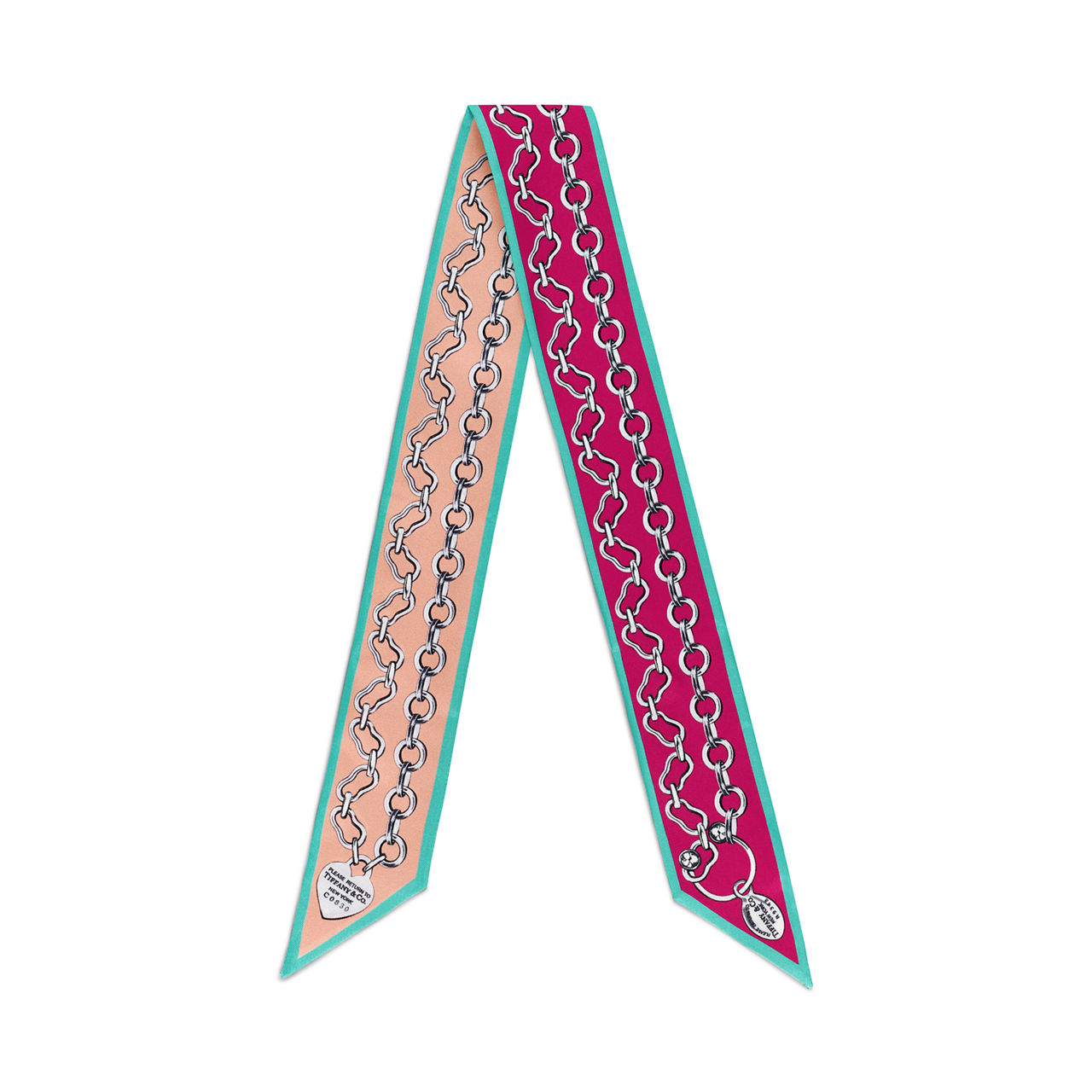 Chains Ribbon Scarf in Fuchsia and Peach Silk