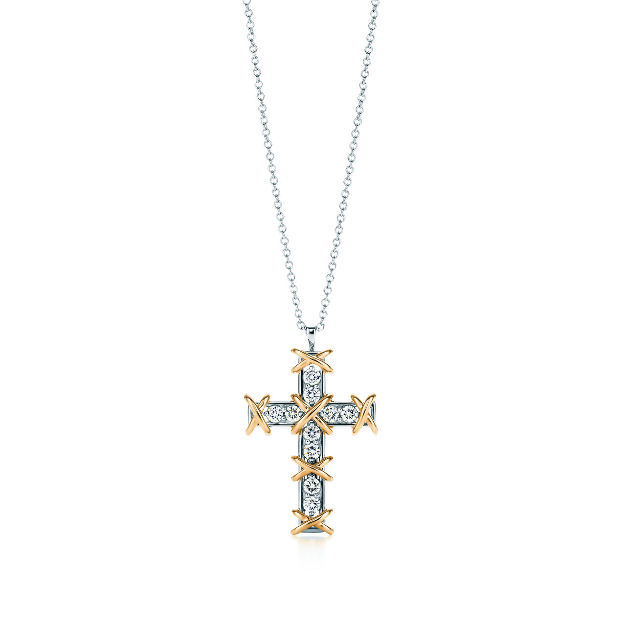 Cross Pendant in Platinum and Yellow Gold with Diamonds