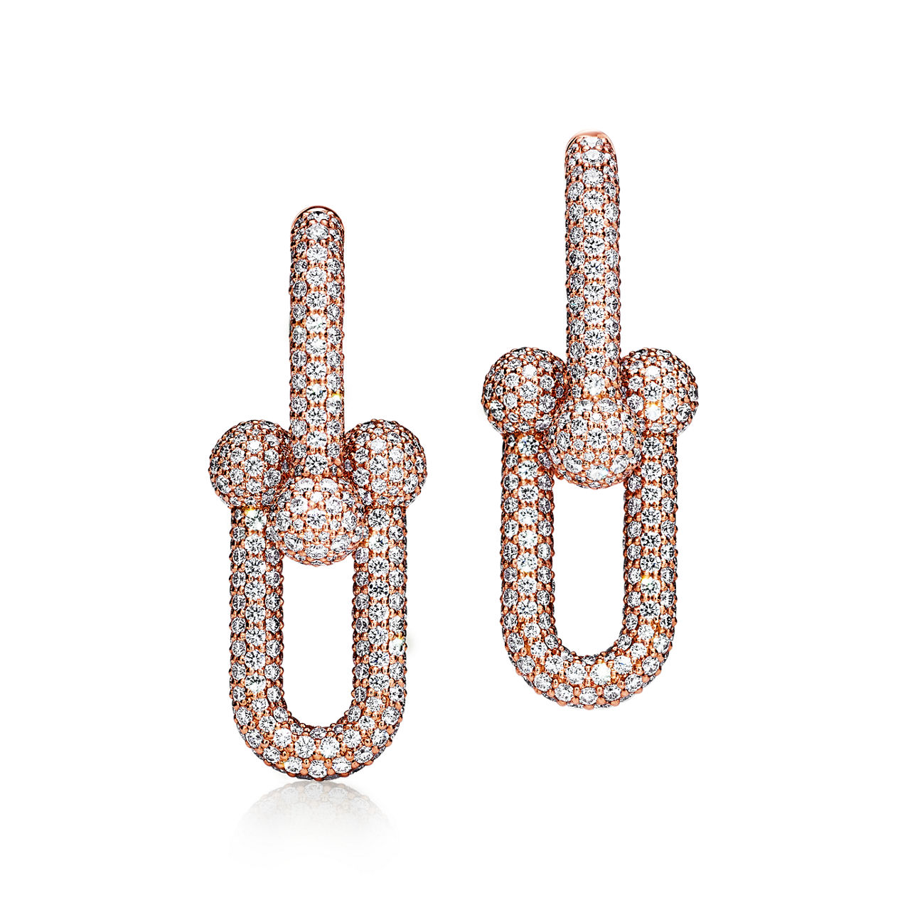 Large Link Earrings in Rose Gold with Pav&eacute; Diamonds