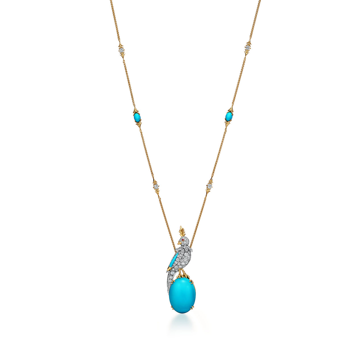 Pendant in Gold with Turquoise, Diamonds and Rubies