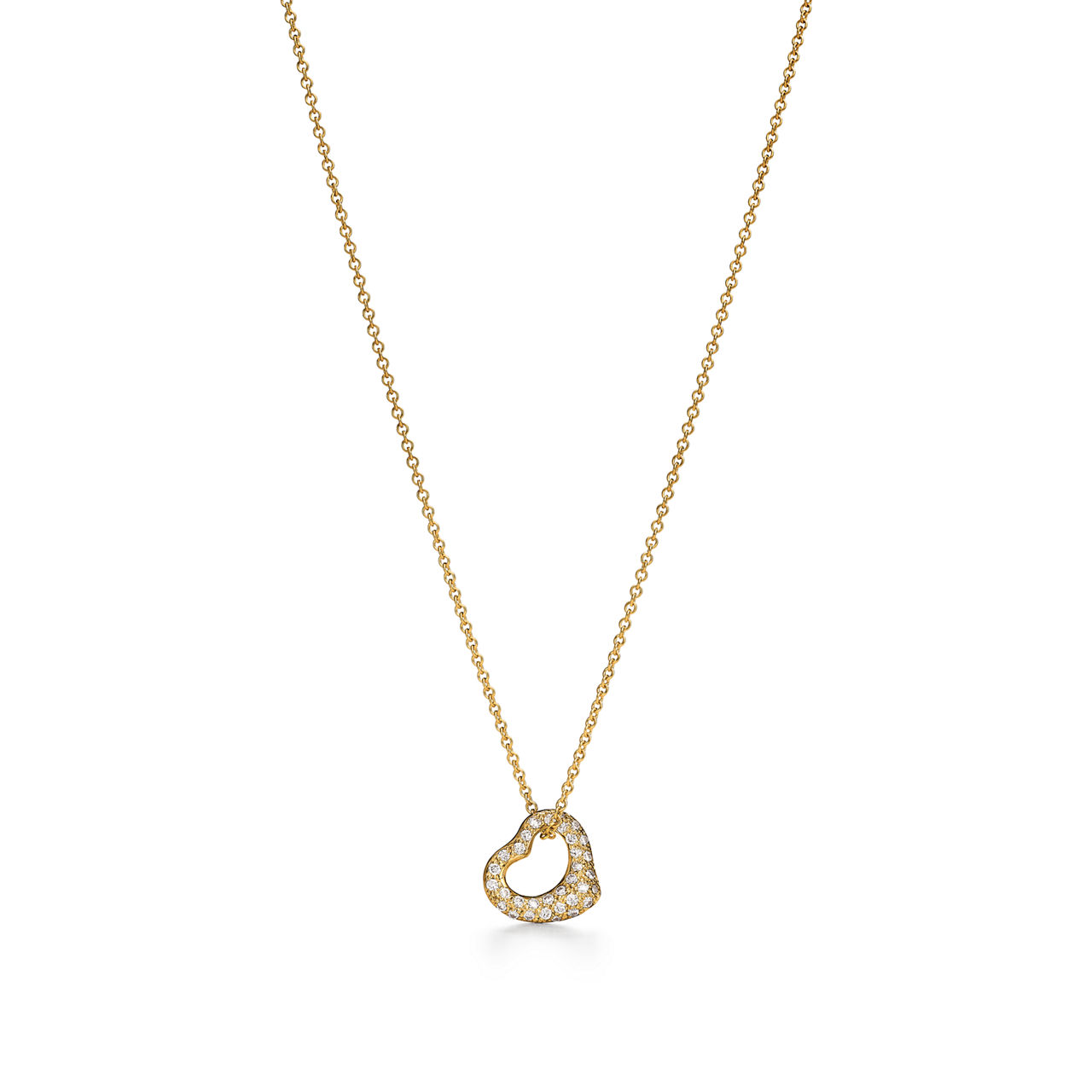 Open Heart Pendant in Yellow Gold with Diamonds