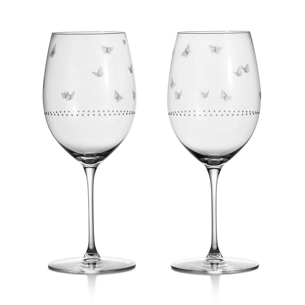 Red Wine Glasses in Etched Glass, Set of Two