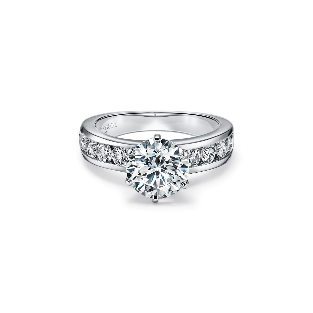  Engagement Ring with a Channel-set Diamond Band in Platinum