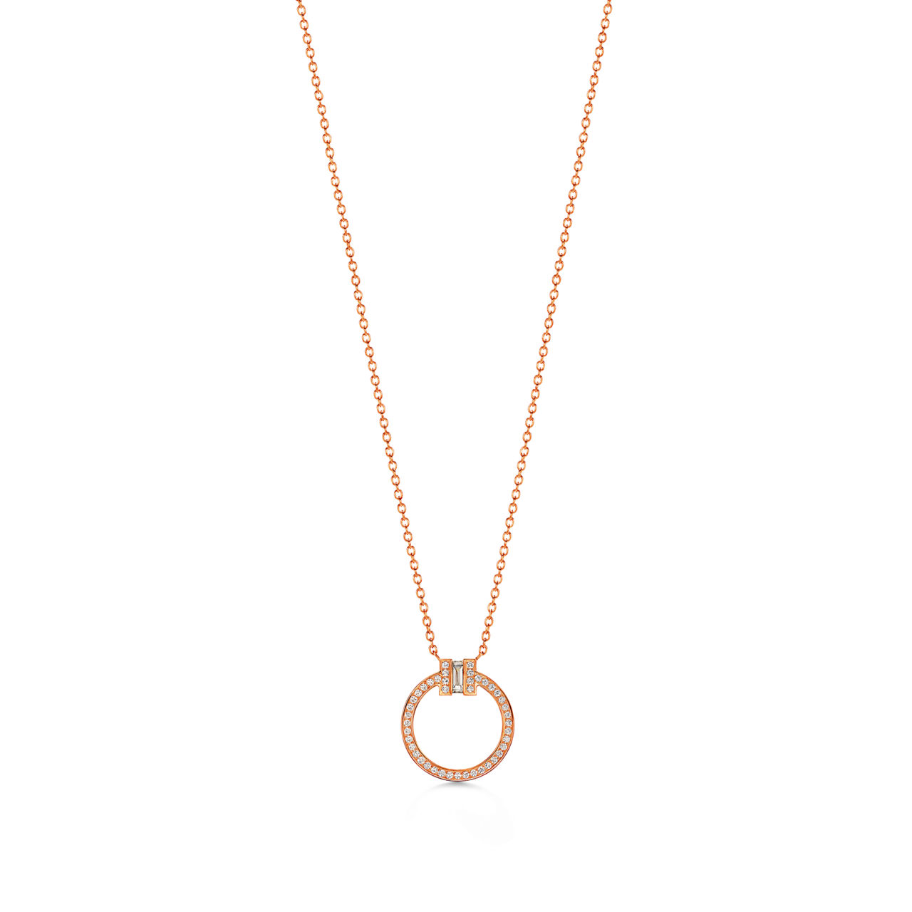 Diamond Pendant in Rose Gold with a Baguette Diamond