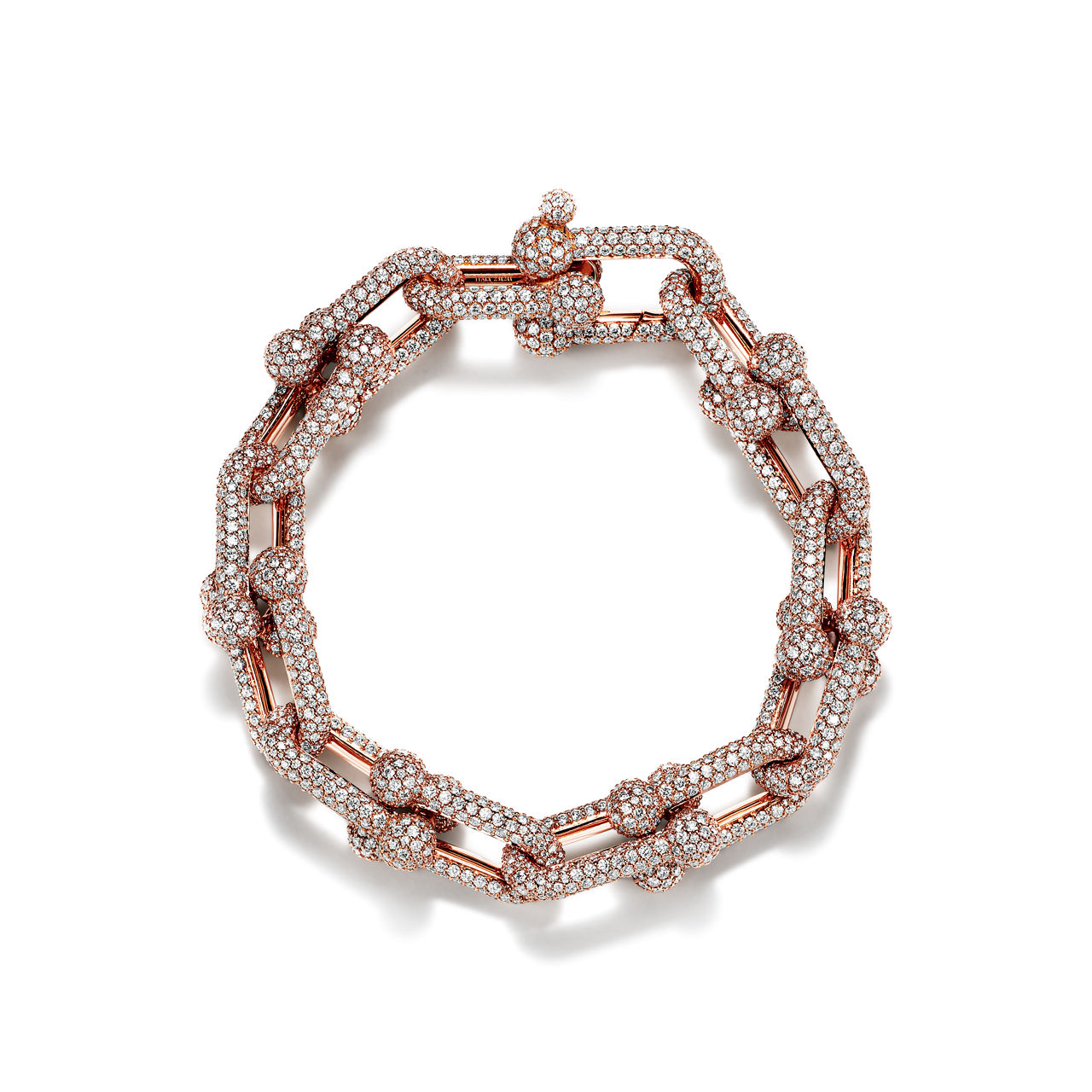 Large Link Bracelet in Rose Gold with Pav&eacute; Diamonds