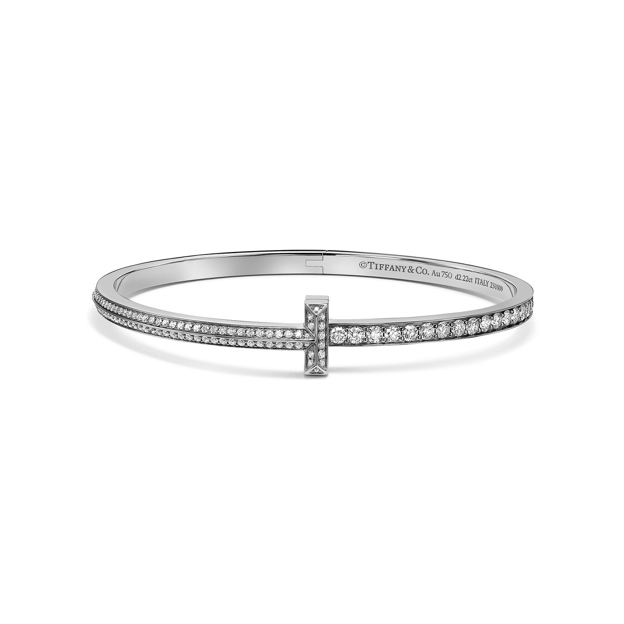 T1 Narrow Pav&eacute; Diamond Hinged Bangle in White Gold