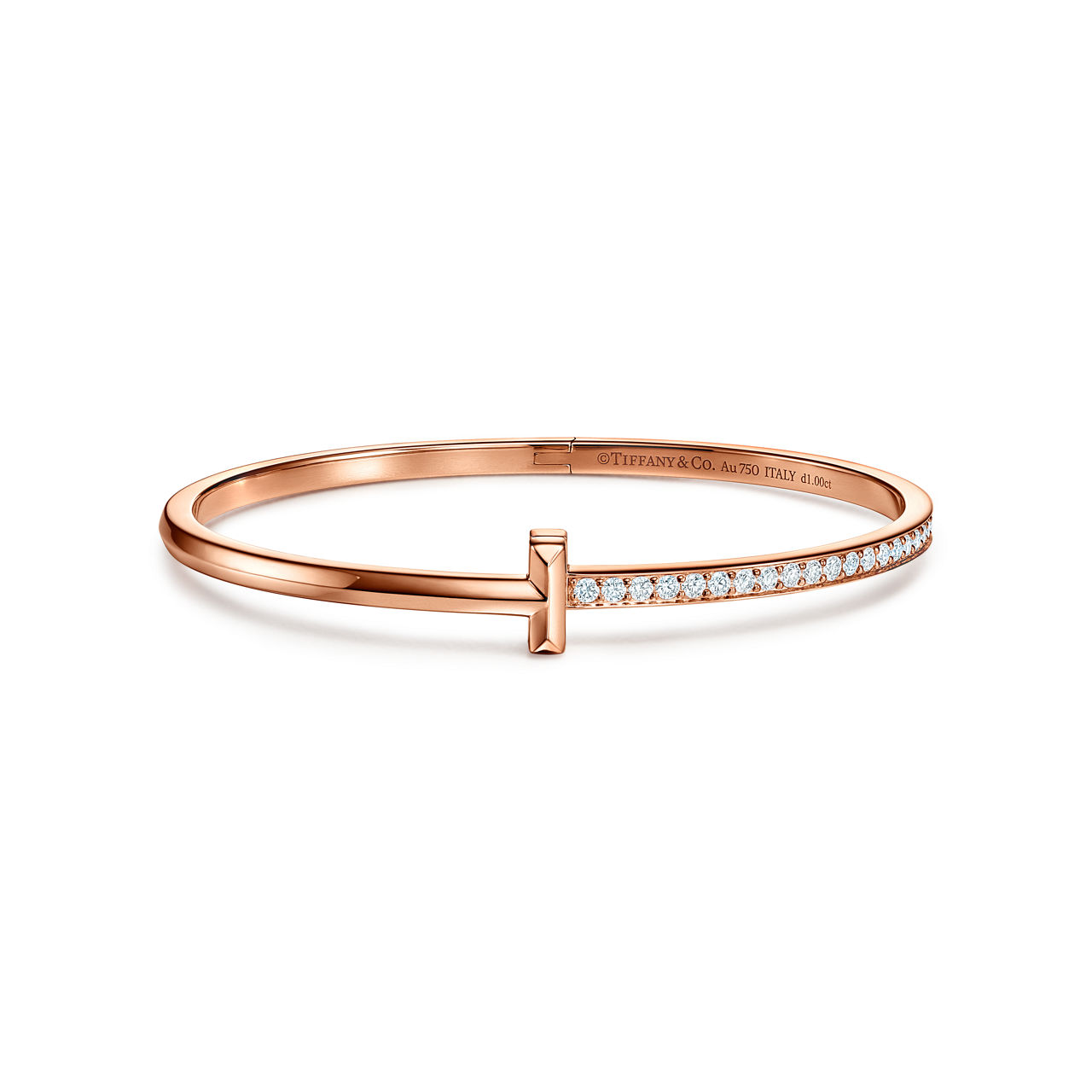 T1 Narrow Diamond Hinged Bangle in Rose Gold