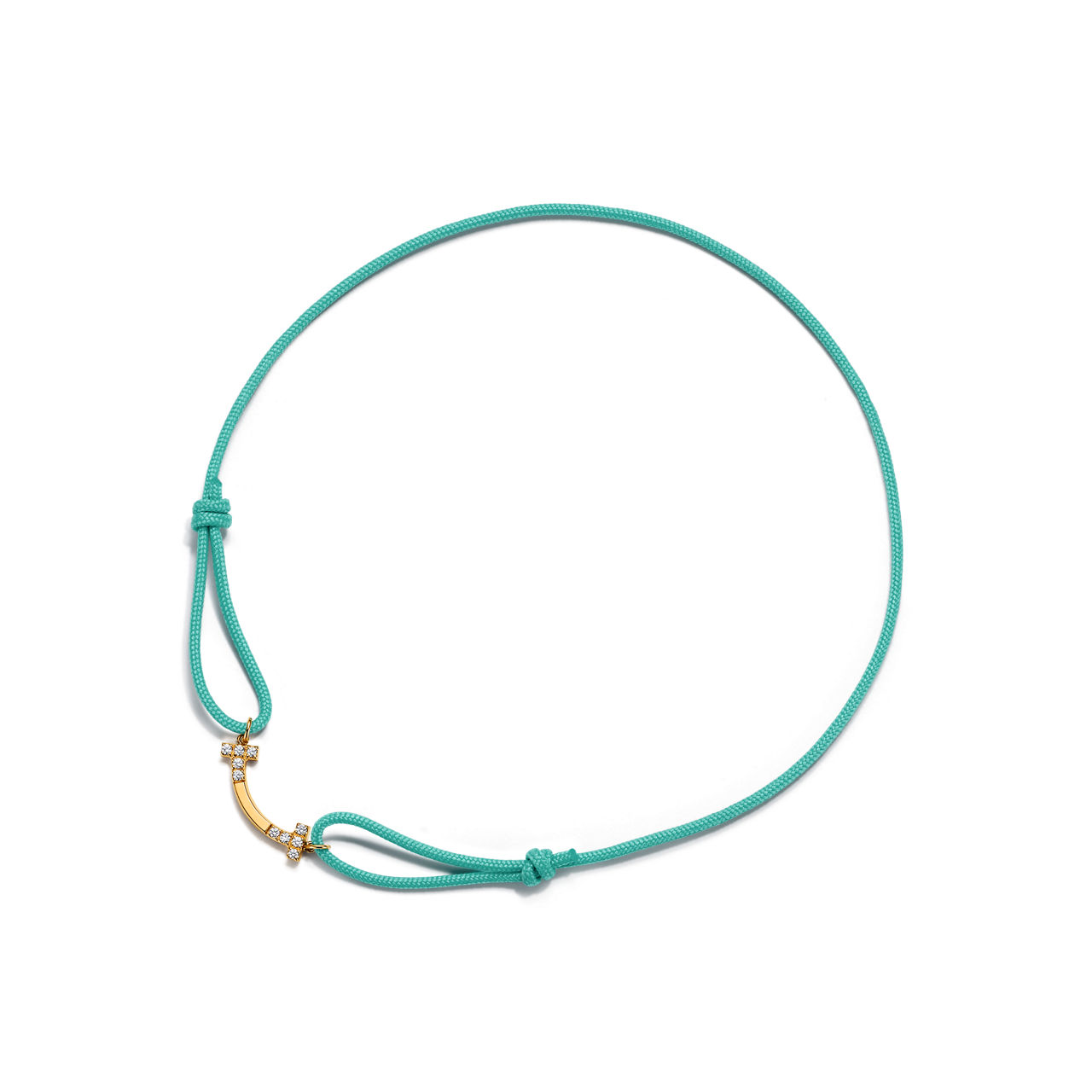 Smile Bracelet in Yellow Gold on a Blue Cord with Diamonds