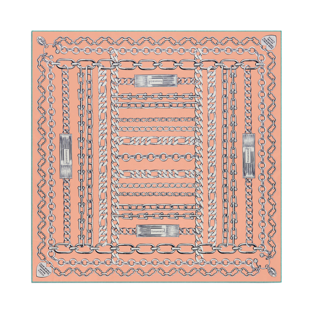 Chains Square Scarf in Peach Silk