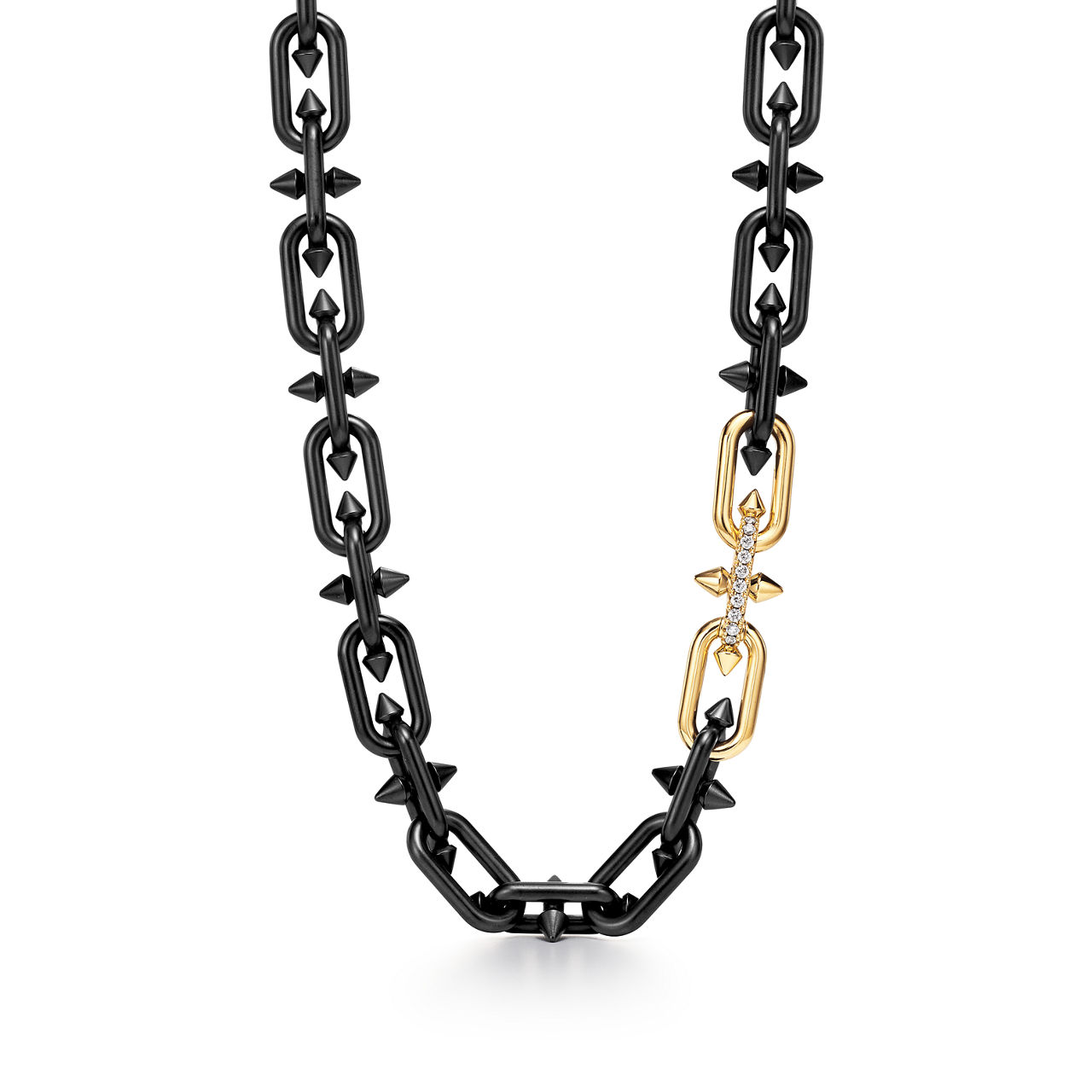 Necklace in Titanium and Gold wirh Diamonds