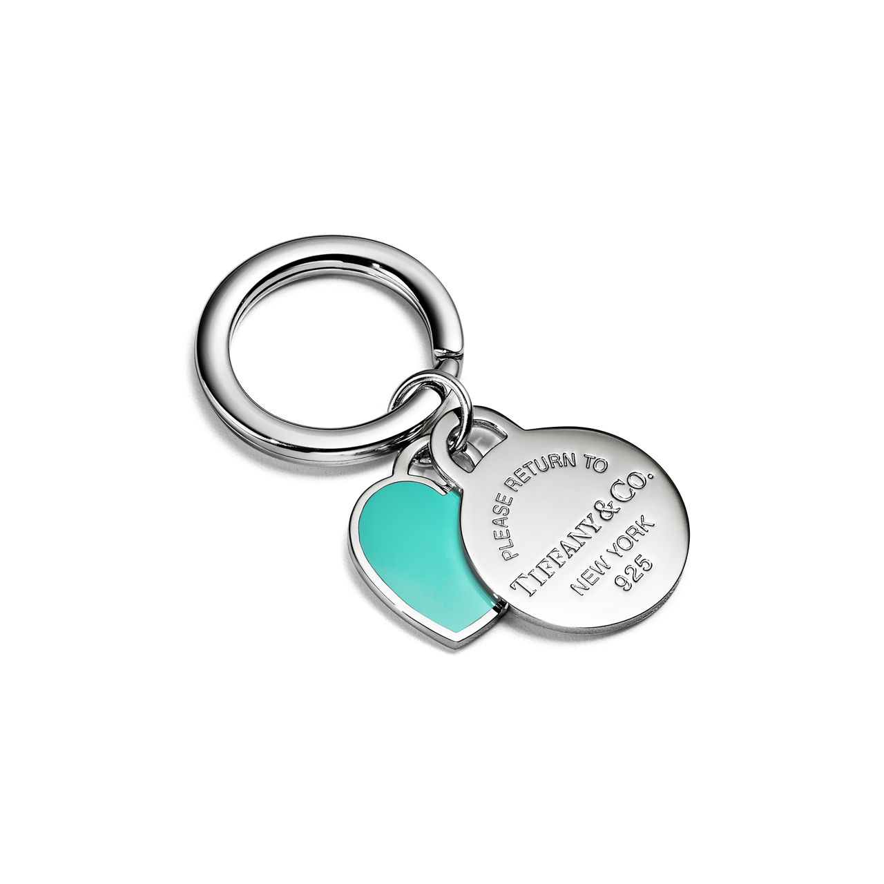 Round and Heart Tag Keyring in Silver with Anjeya Blue&reg;