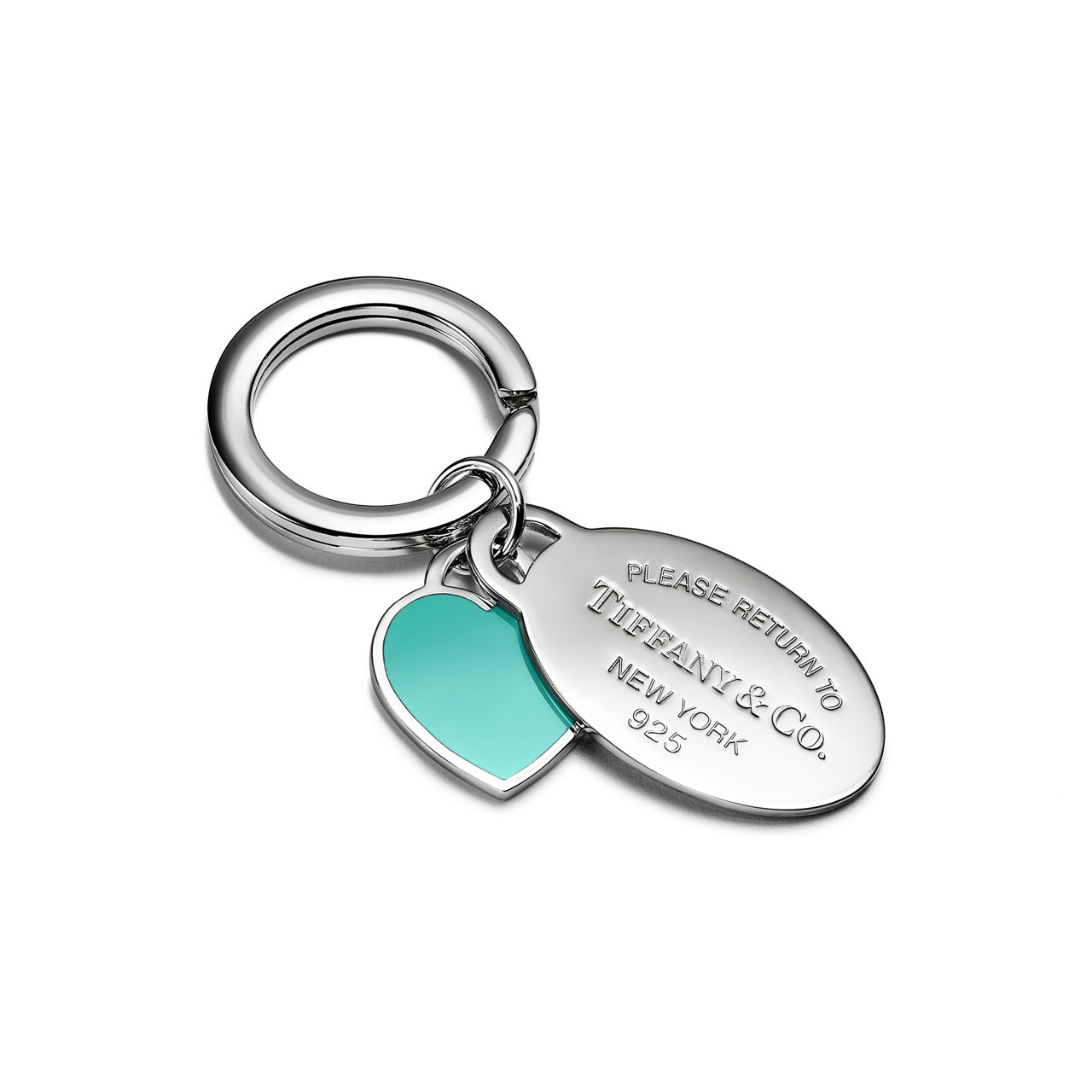Oval and Heart Tag Keyring in Silver with Anjeya Blue&reg;