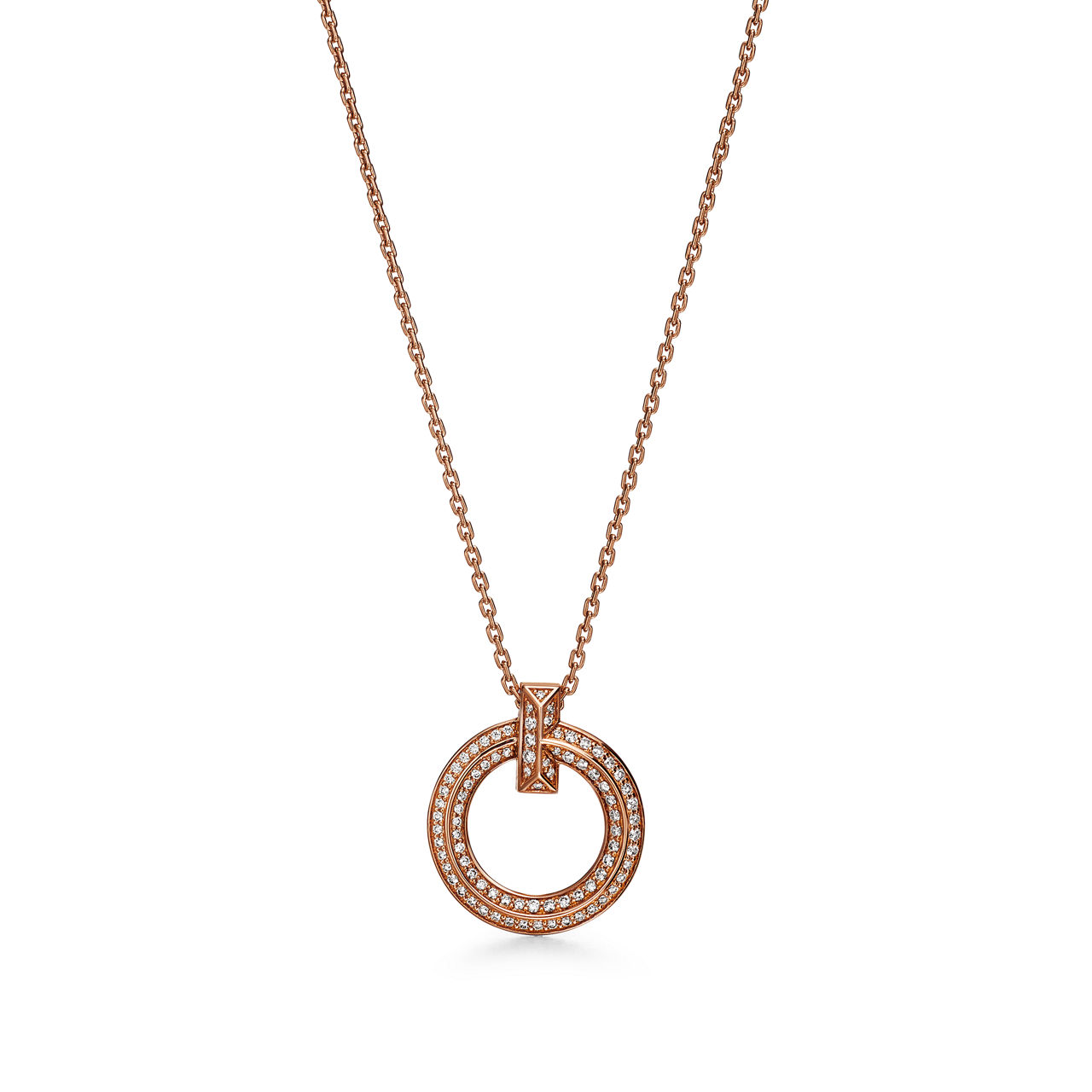 T1 Narrow Circle Pendant in Rose Gold with Pav&eacute; Diamonds