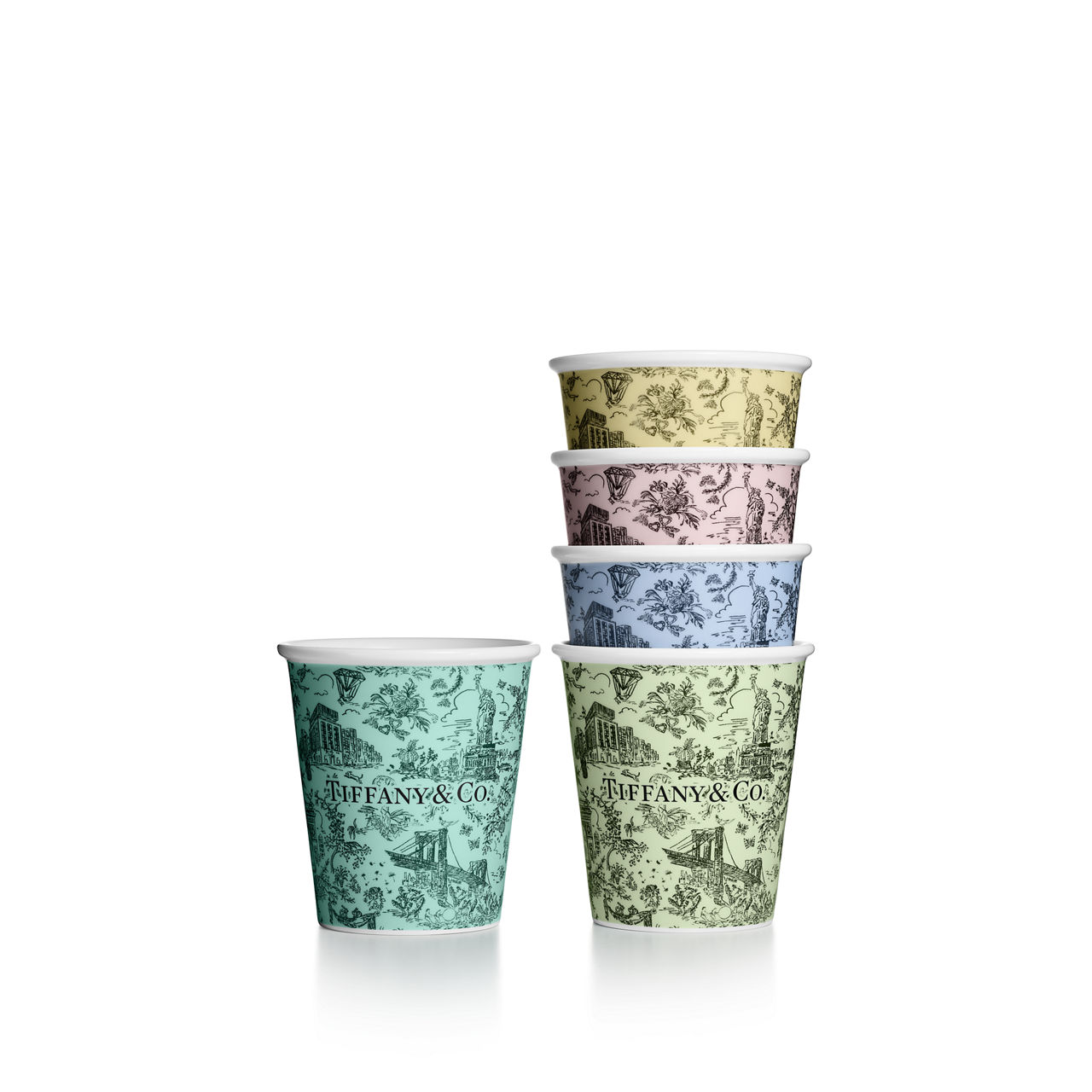 Coffee Cups Set of Five, in Bone China