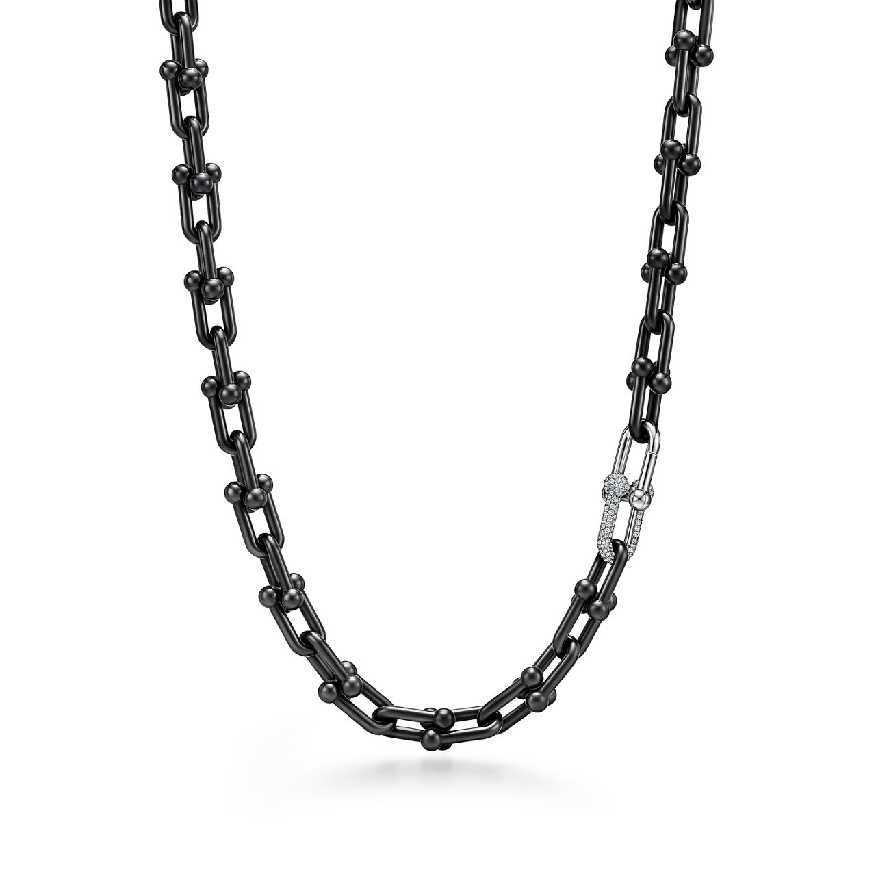 Large Link Necklace in Titanium and Platinum with Diamonds