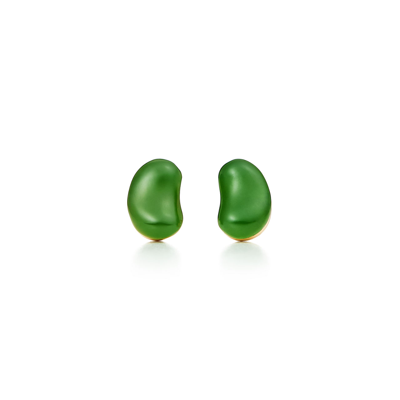 Bean design Earrings in Yellow Gold with Green Nephrite Jade