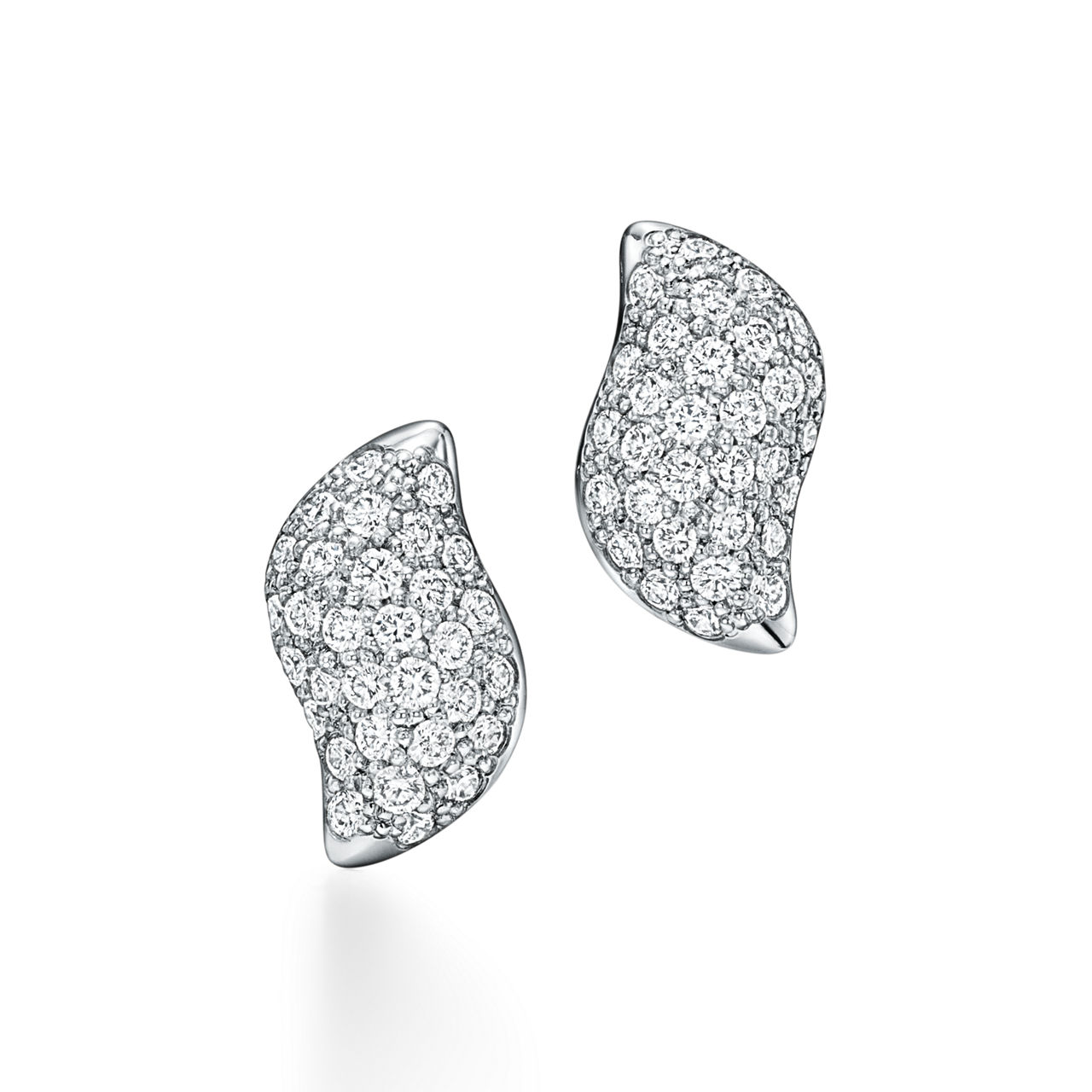Mini Stud Feather Earrings in Platinum with Pav&eacute; Diamonds