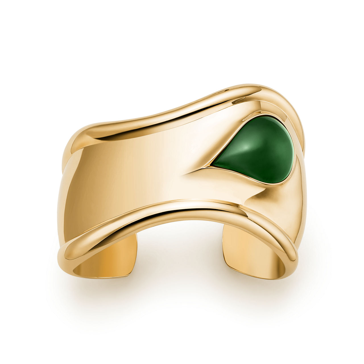 Small Bone Cuff in Yellow Gold with Green Nephrite Jade