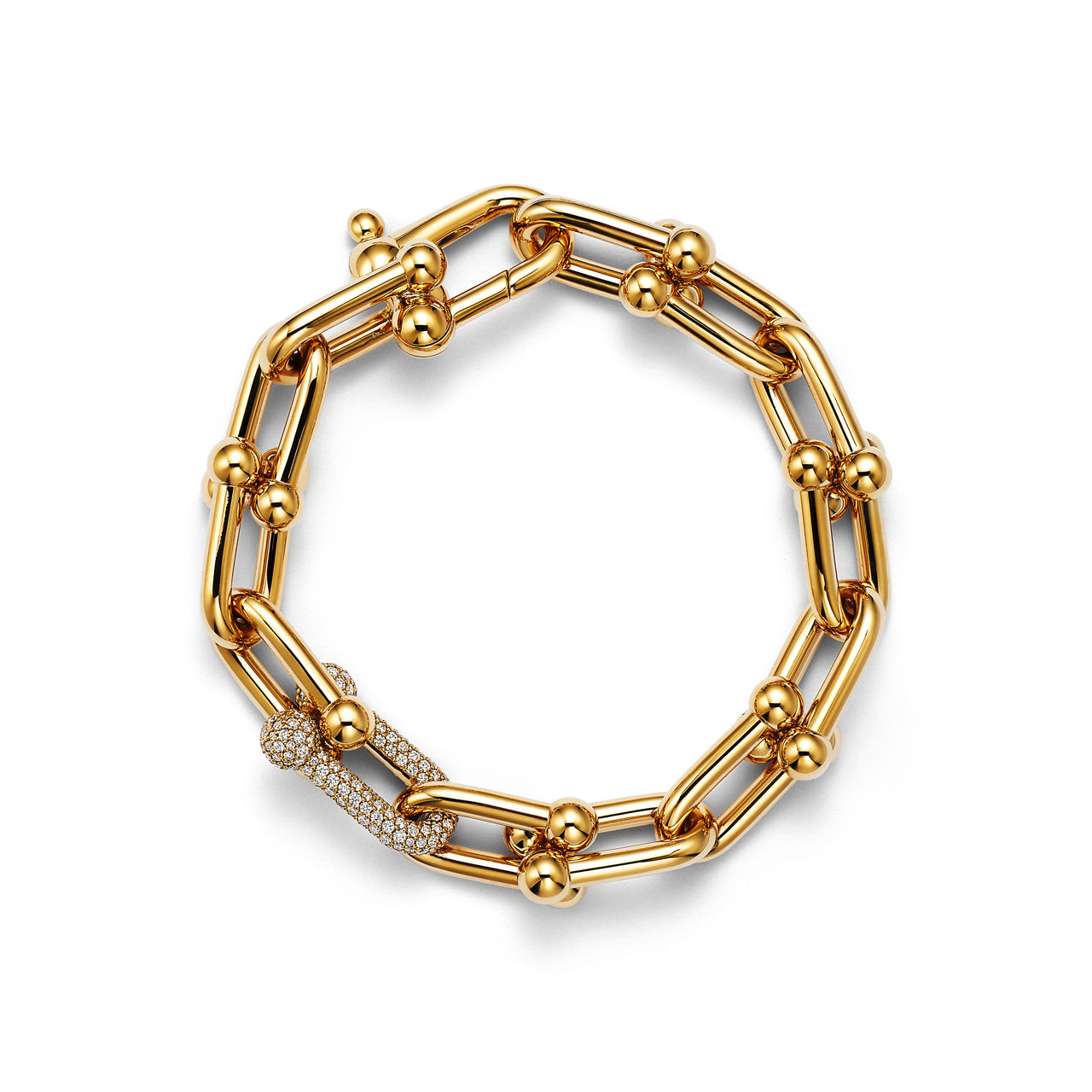 Large Link Bracelet in Yellow Gold with Diamonds