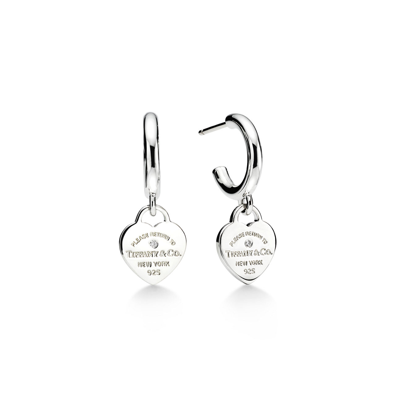 Hoop Earrings in Sterling Silver with Diamonds, Mini