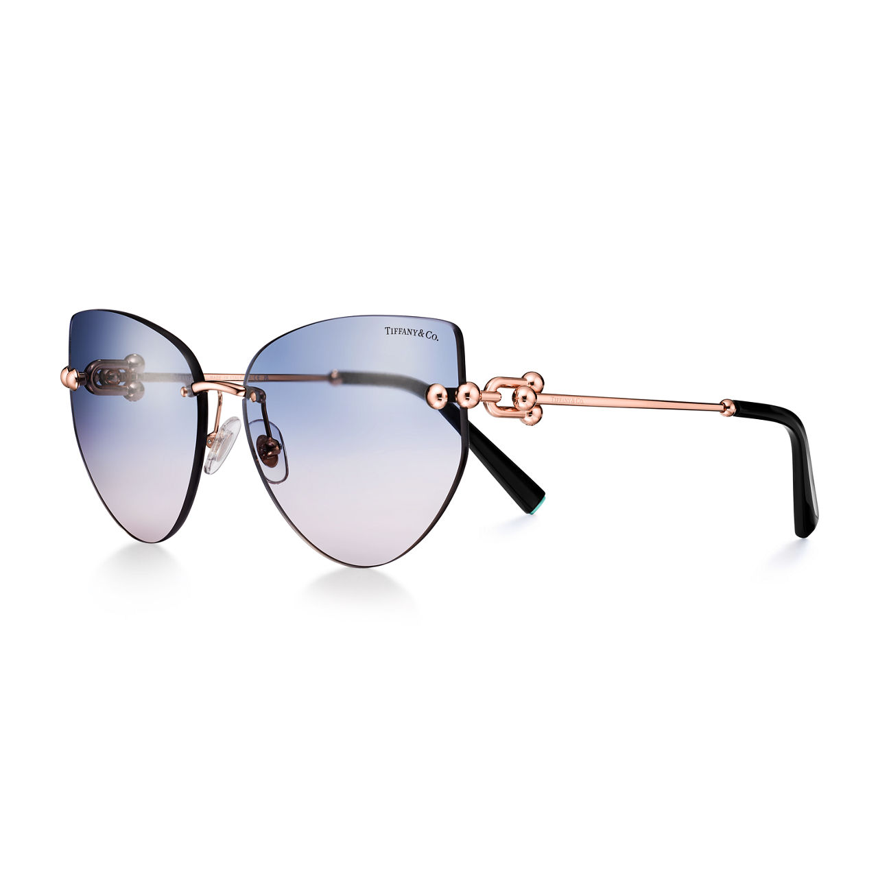 Sunglasses in Rose Gold-colored Metal with Blue Lenses
