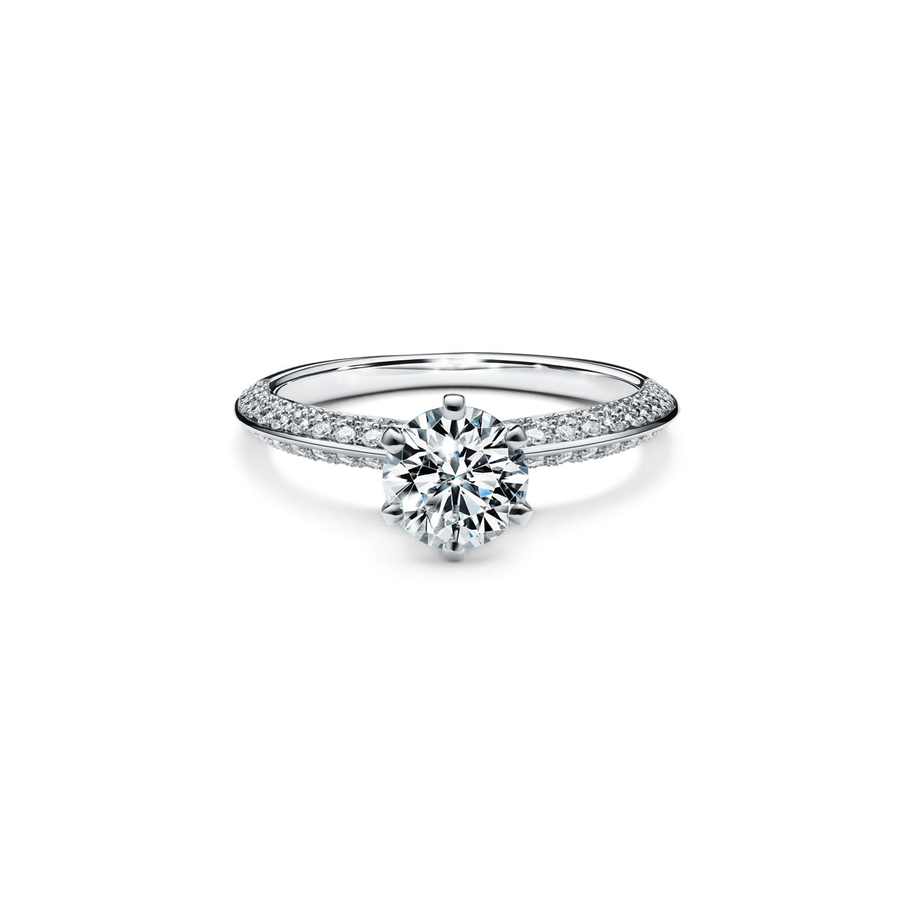 Engagement Ring with a Pav&eacute; Diamond Band in Platinum