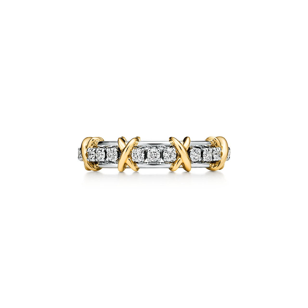 Narrow Ring in Platinum and Yellow Gold with Diamonds