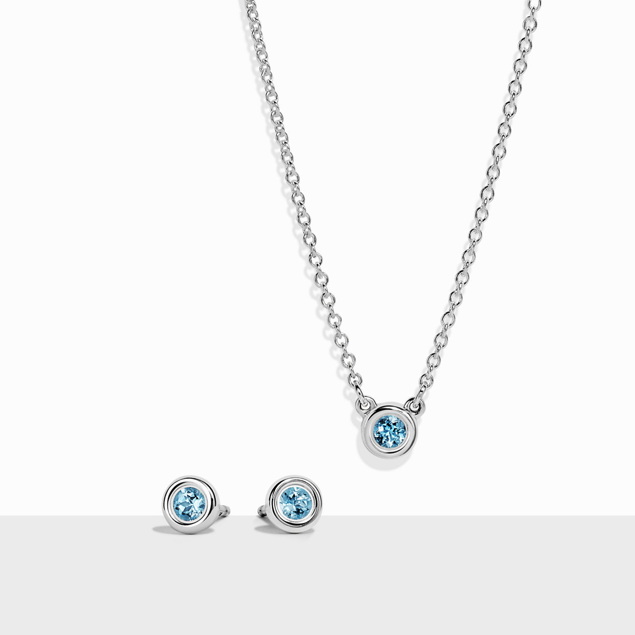 Color by the Yard Pendant and Earrings Set in Silver with Aquamarine