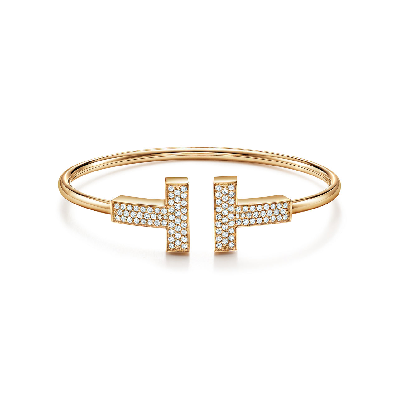 Wide Diamond Wire Bracelet in Yellow Gold