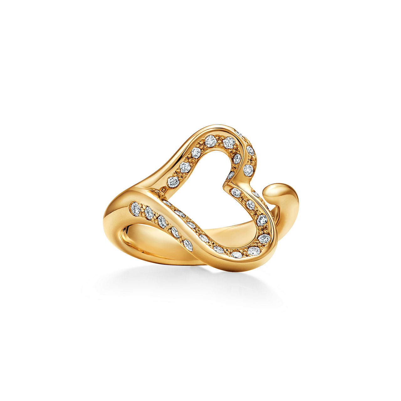 Open Heart Ring in Yellow Gold with Pav&eacute; Diamonds