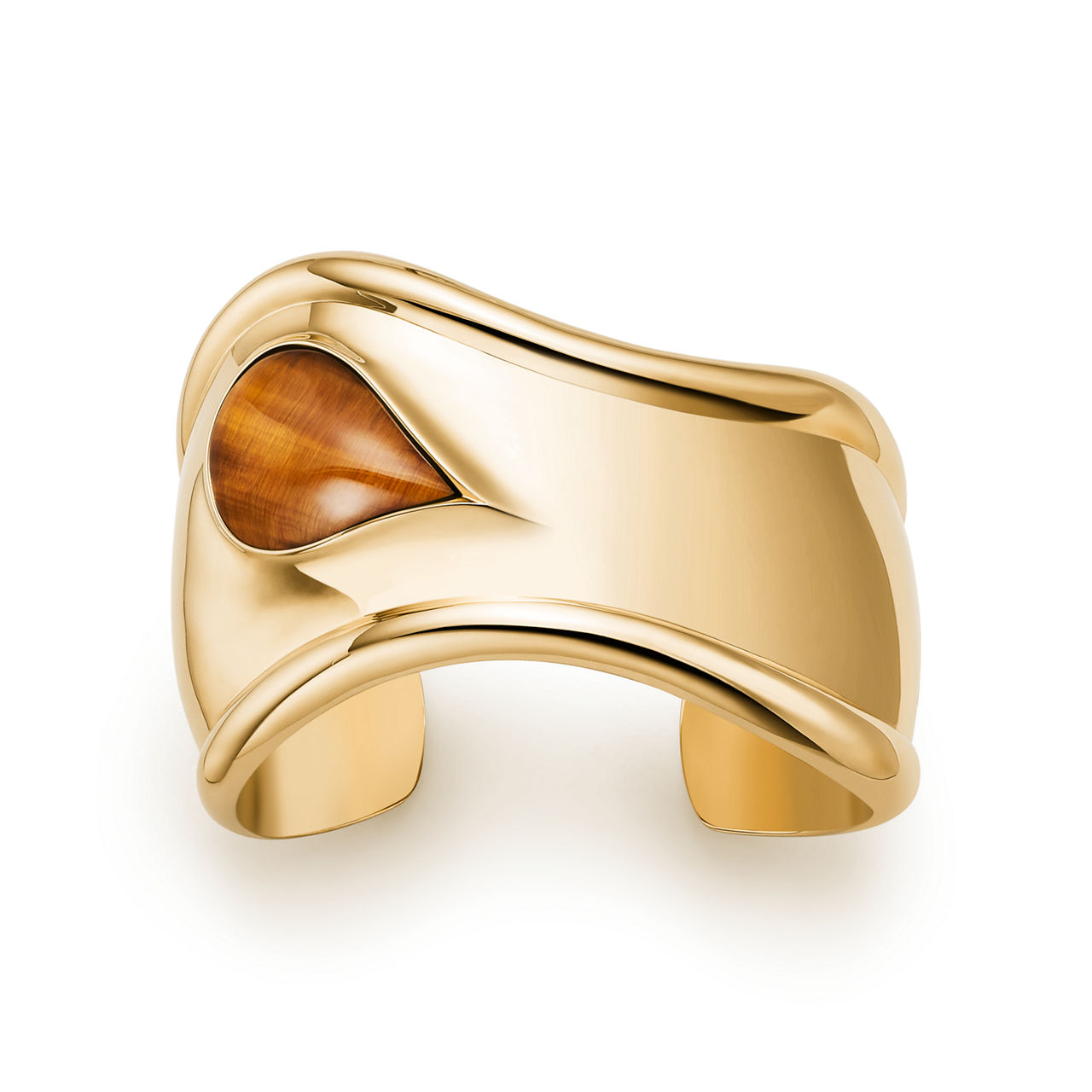 Small Bone Cuff in Yellow Gold with Tiger's Eye