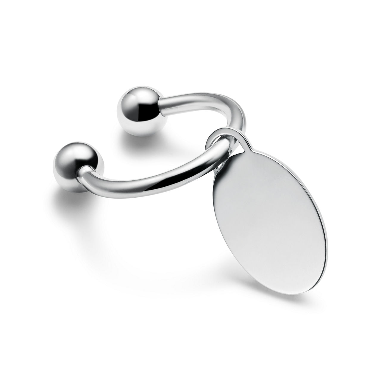 Oval Tag Screwball Keyring in Sterling Silver
