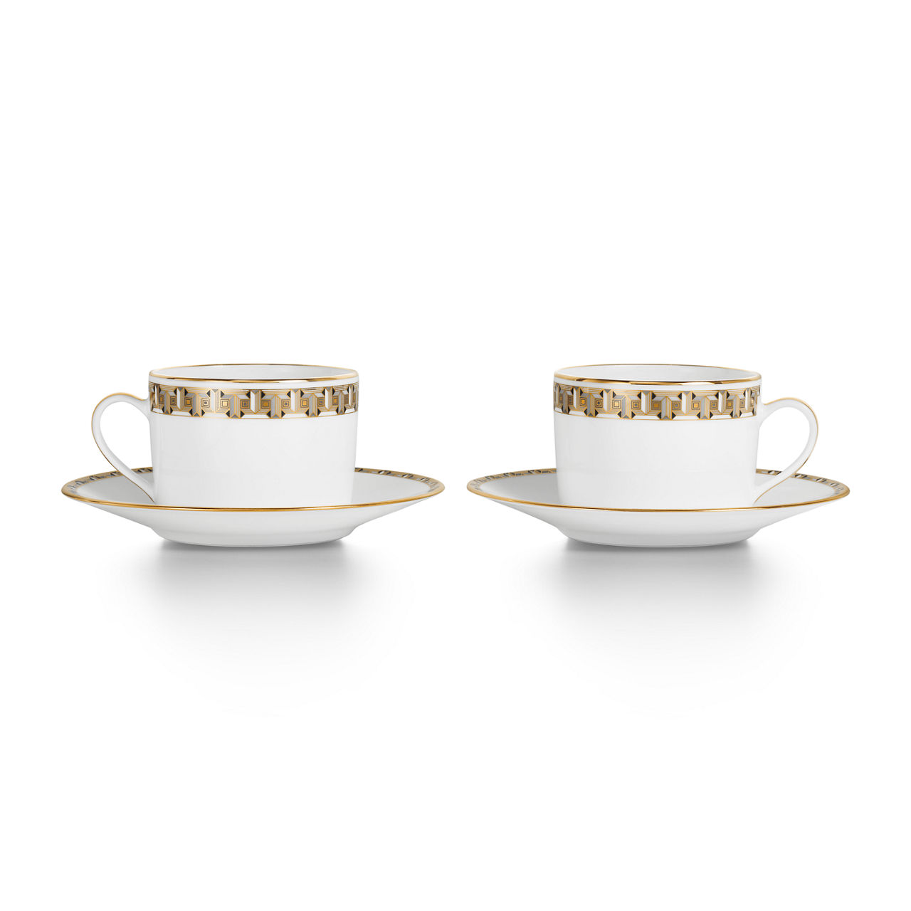 Cup and Saucer Set of Two,Black with Gold Rims