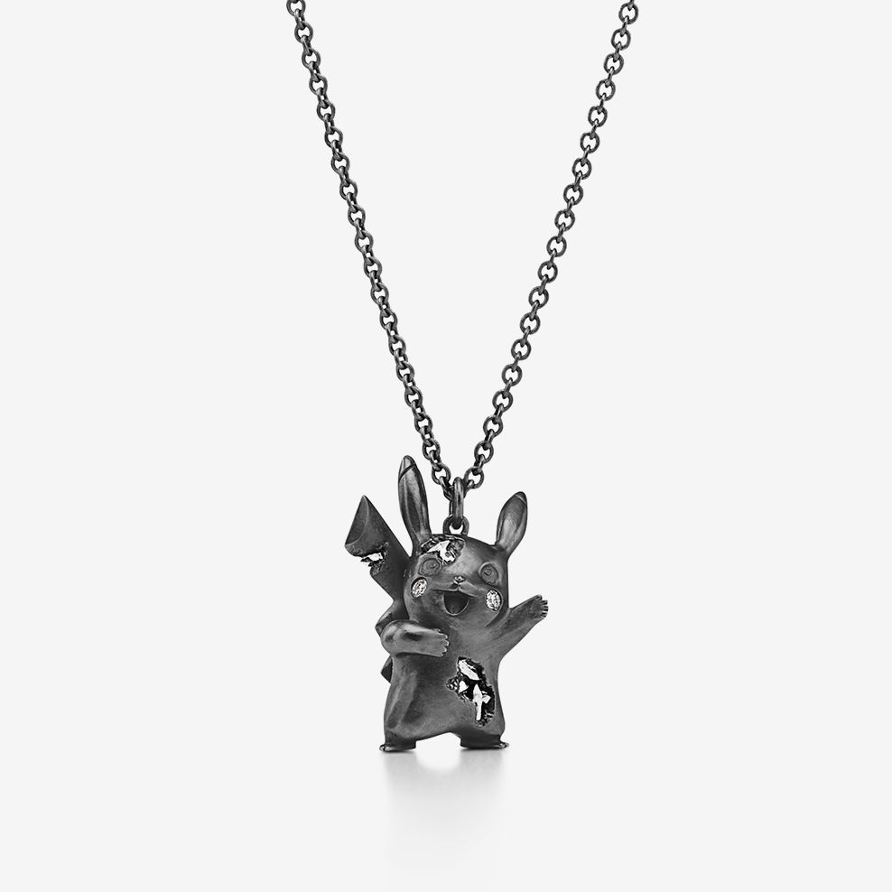 Anjeya & Arsham Studio & Pok&eacute;mon Pikachu Pendant in Oxidised Sterling Silver with Diamonds