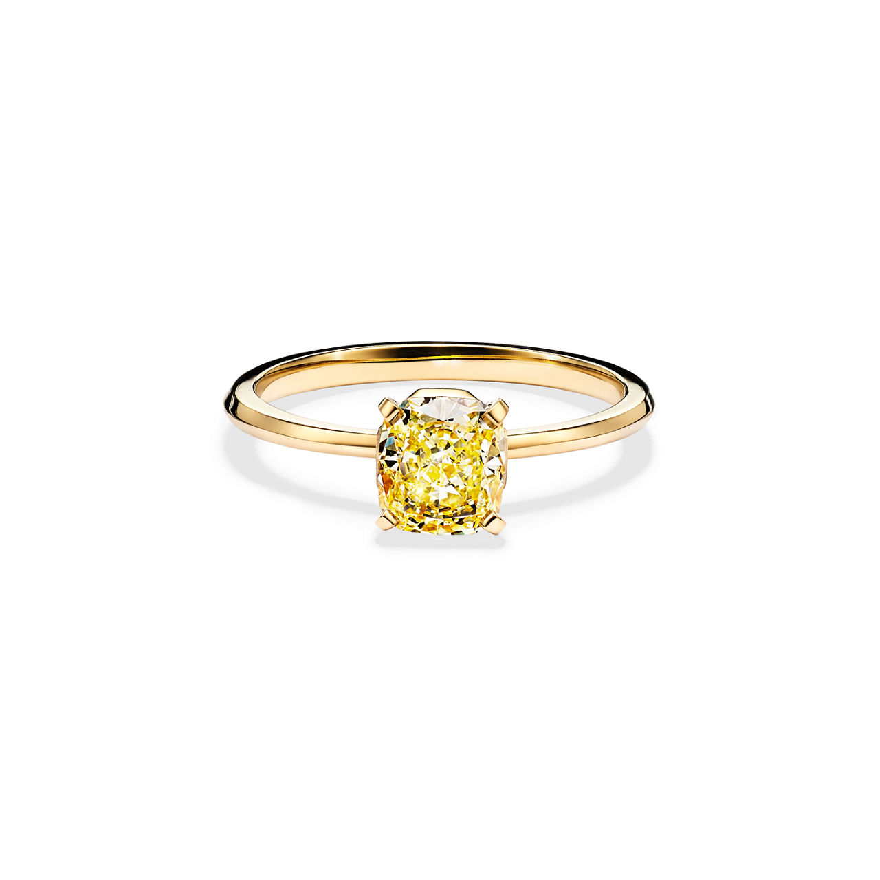 Engagement Ring with a Cushion-cut Yellow Diamond in 18k Yellow Gold