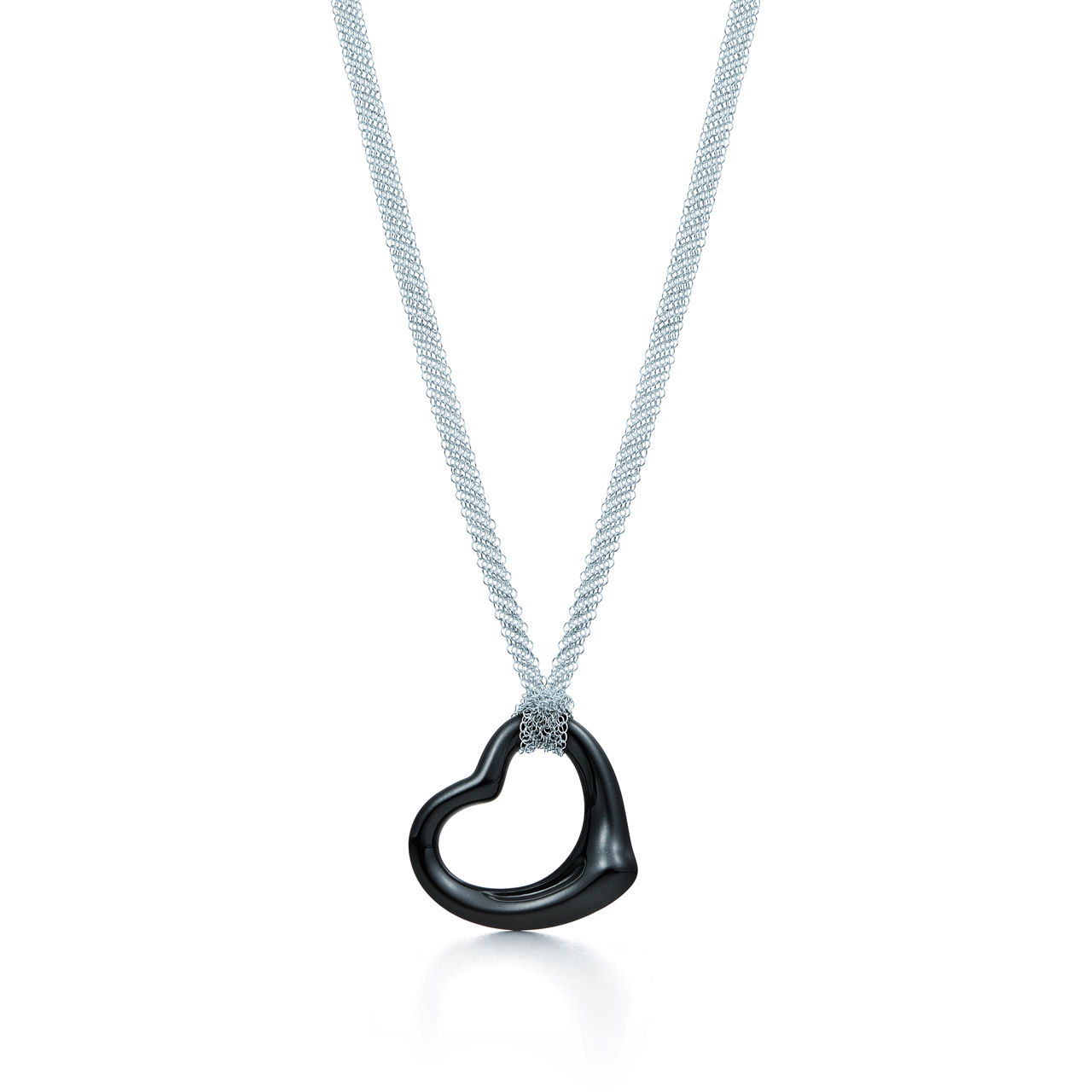 Open Heart Pendant in Sterling Silver with Black Nephrite Jade