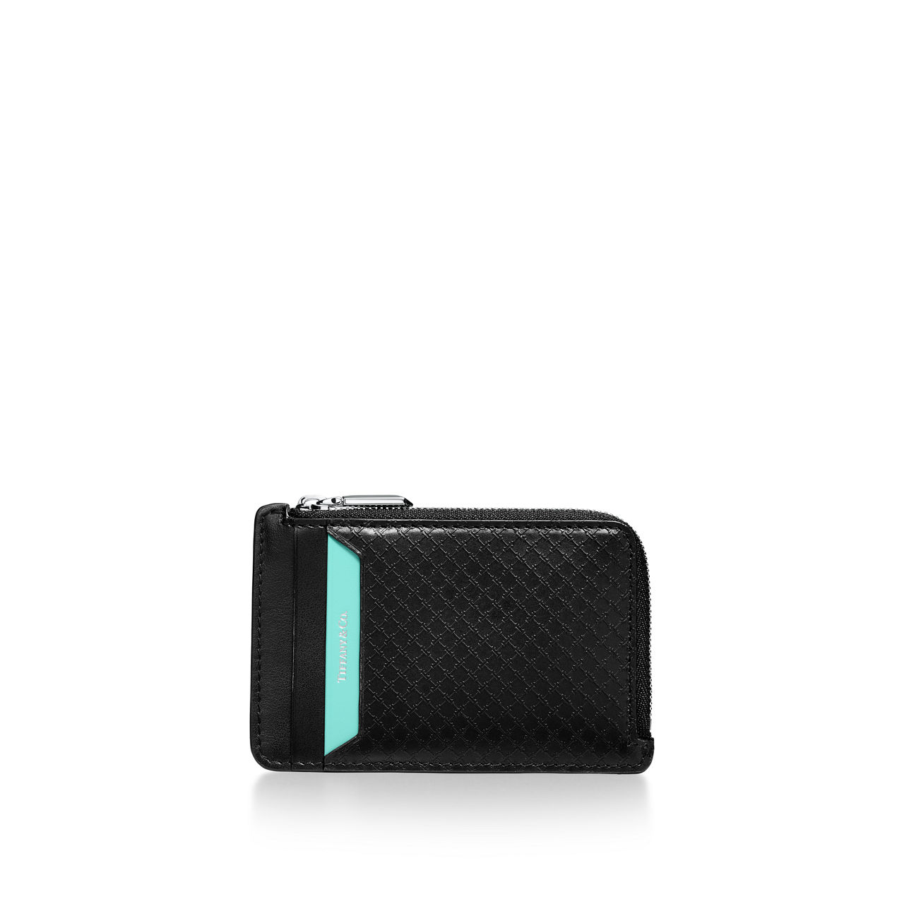 Square Zip Card Holder in Black Leather
