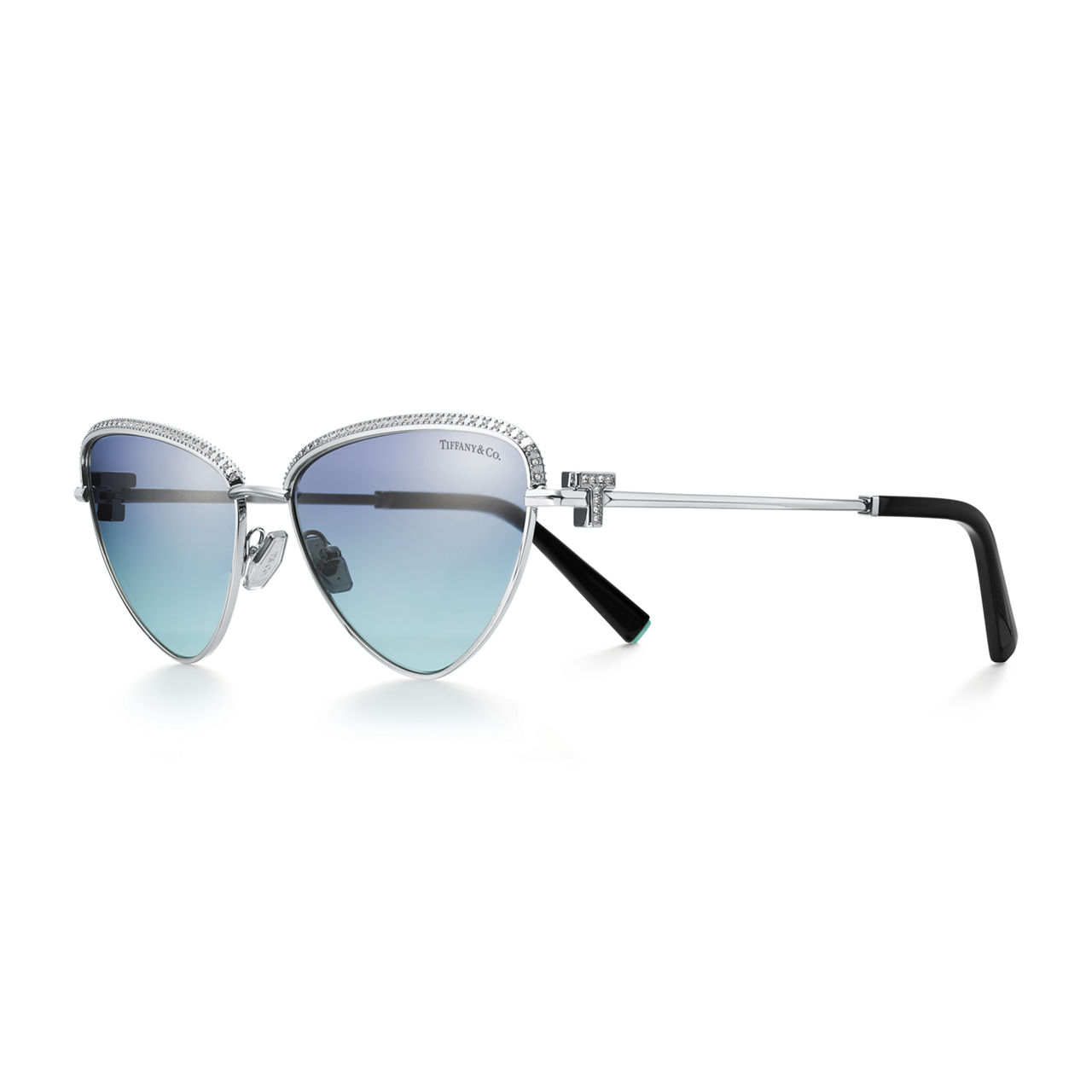 Sunglasses in White Gold-plated Metal with Azure Blue Gradient Lenses