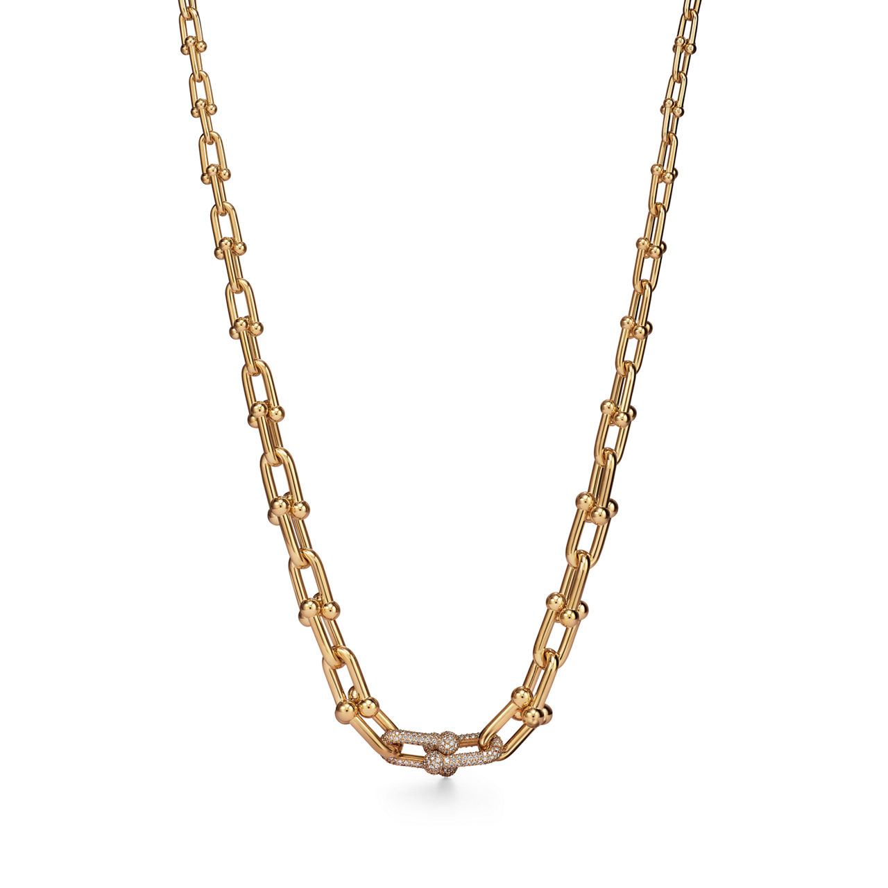  Graduated Link Necklace in Yellow Gold with Diamonds