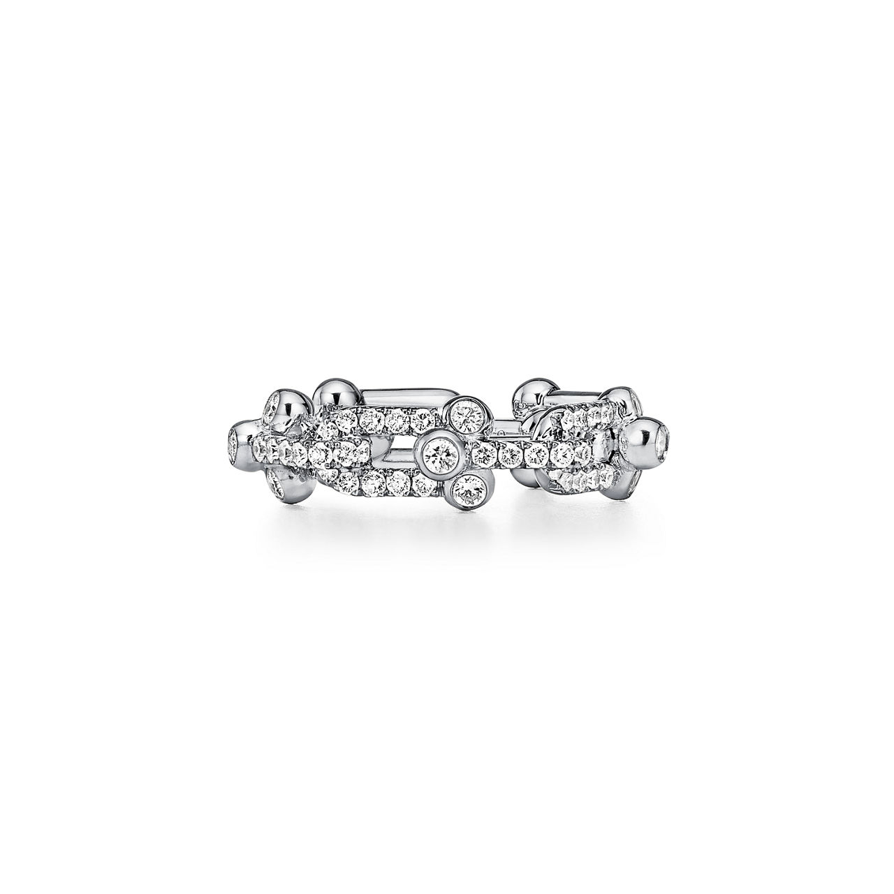 Small Link Ring in White Gold with Pav&eacute; Diamonds