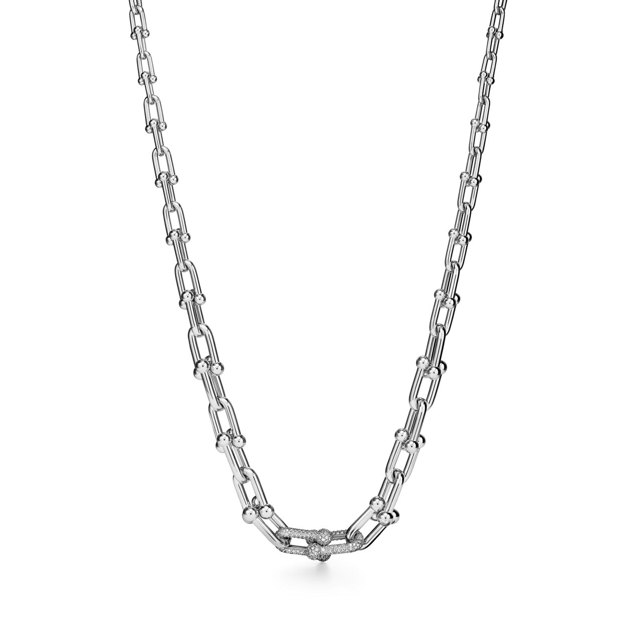  Graduated Link Necklace in White Gold with Diamonds