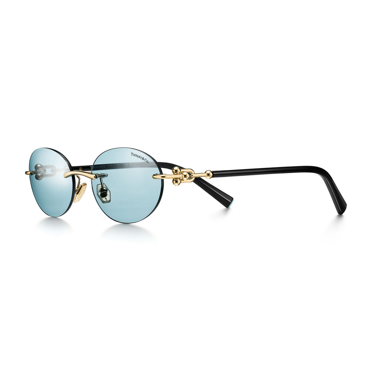 Sunglasses in Pale Gold-coloured Metal with Anjeya Blue&reg; Lenses