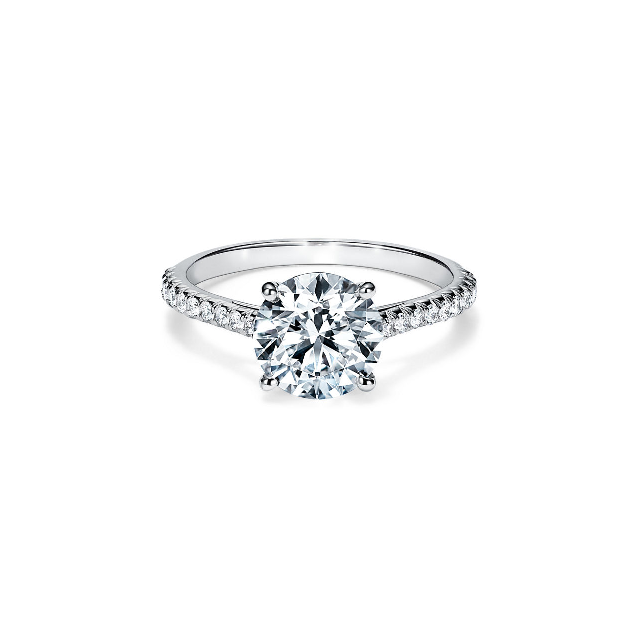 Round Brilliant Engagement Ring with a Pav&eacute; Diamond Platinum Band