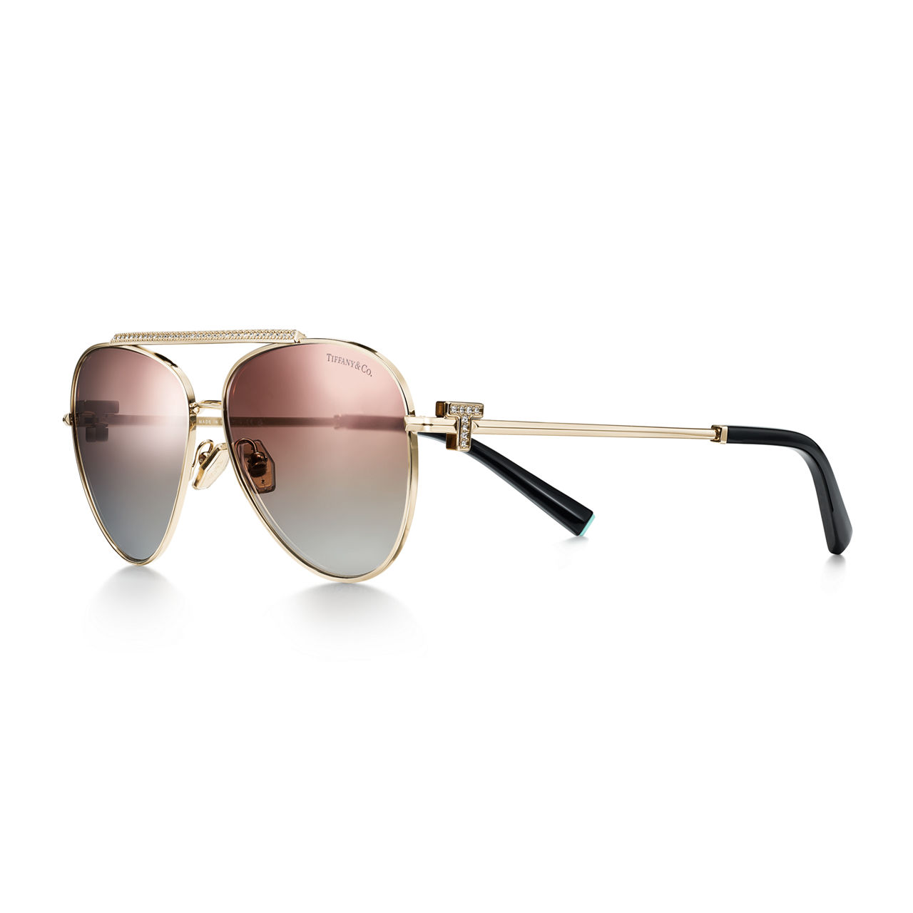 Sunglasses in Pale Gold-coloured Metal with Pink Gradient Lenses